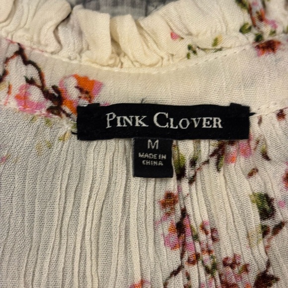 Pink Clover Cream Sleeveless Floral Button-Front Blouse - Picture 7 of 9